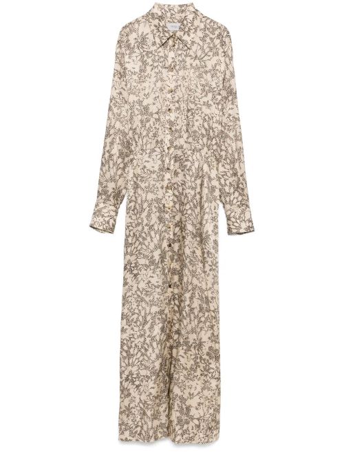 Floral Print Viscose Shirt Dress — Beige