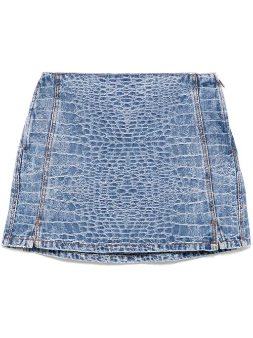 Crocodile-print denim mini skirt - Blue