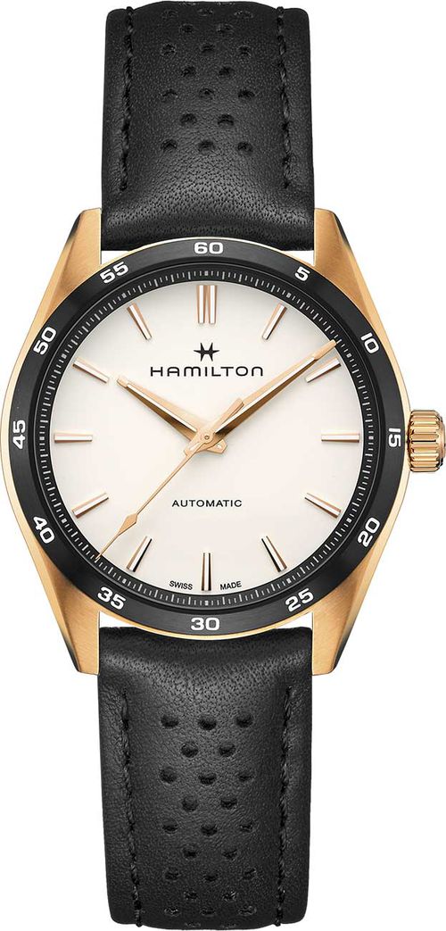 Jazzmaster Performer Auto White Dial Black Leather Strap Watch, 38mm