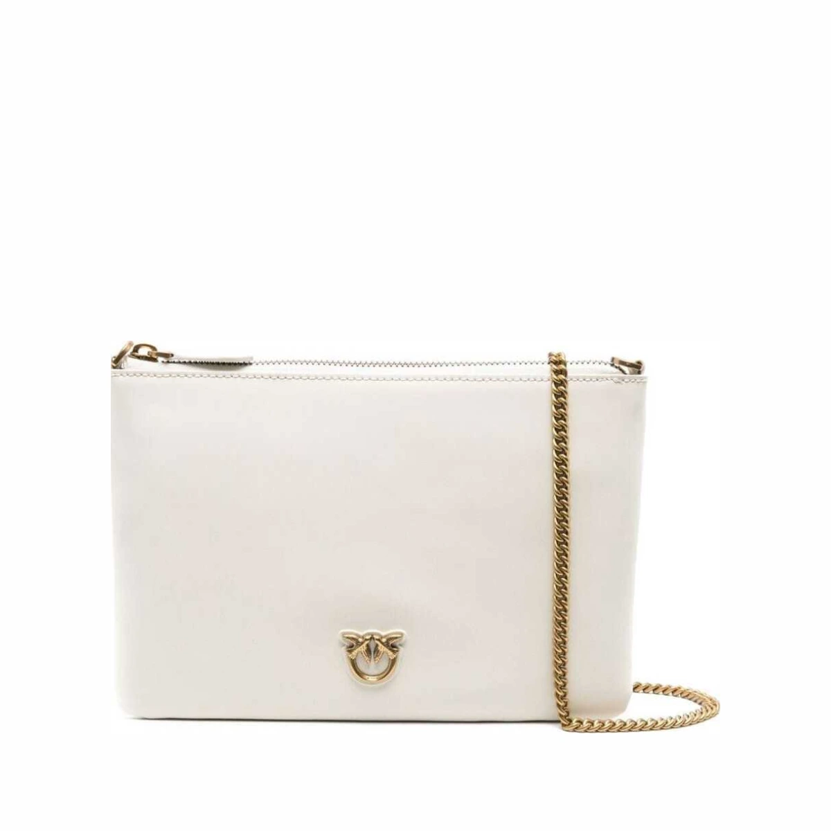 Flat Love Bag White Shoulder Bag With Logo Patch In Smooth Leather Woman 
