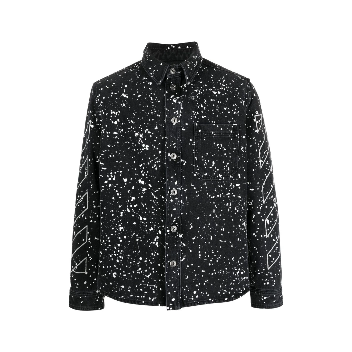 Diag-stripe paint-splatter denim shirt - Black
