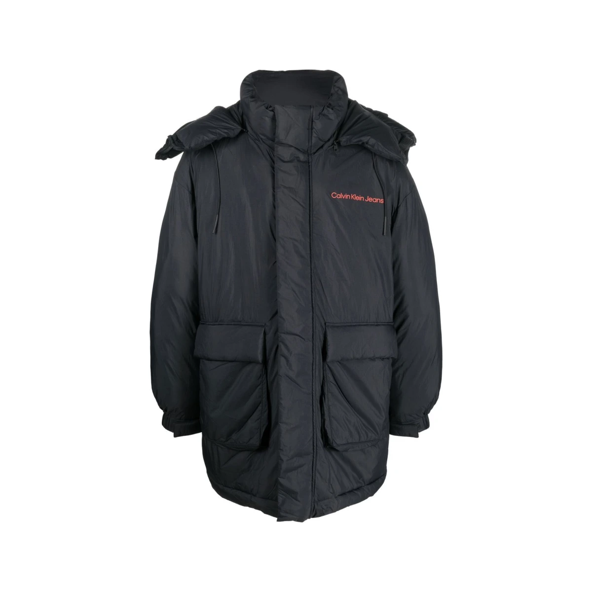 Logo print hooded parka - Black