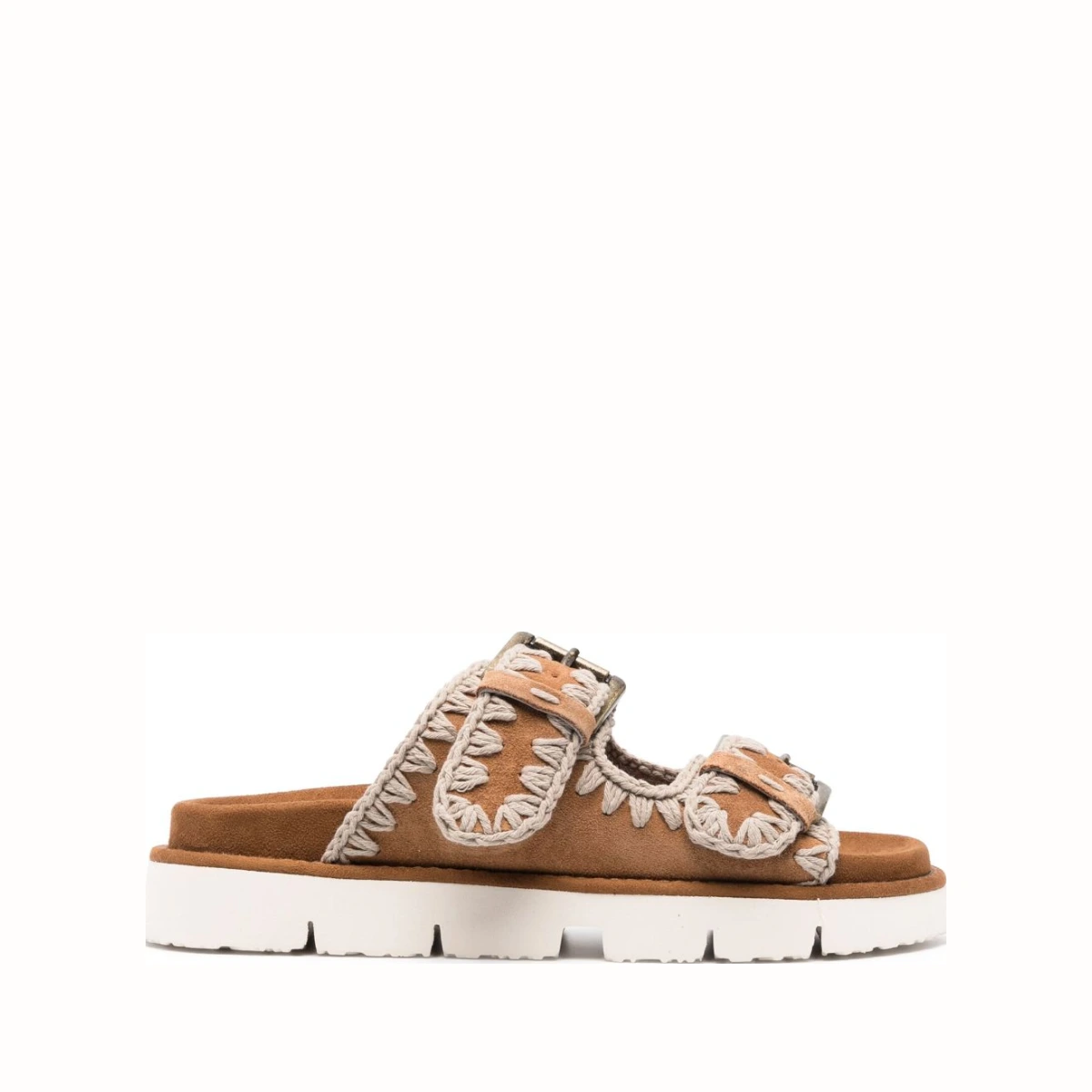 Whipstitch-trim suede slides - Brown