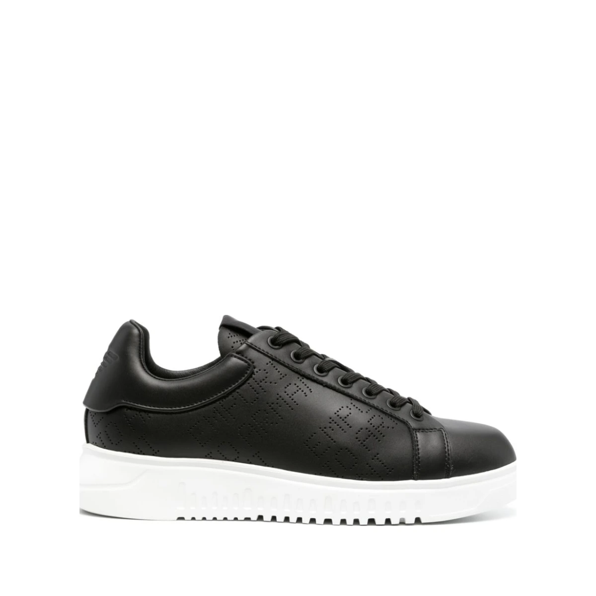 Icon logo-perforated leather sneakers - Black