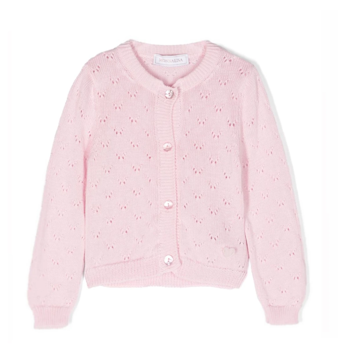 Ribbed-trim pointelle cardigan - Pink