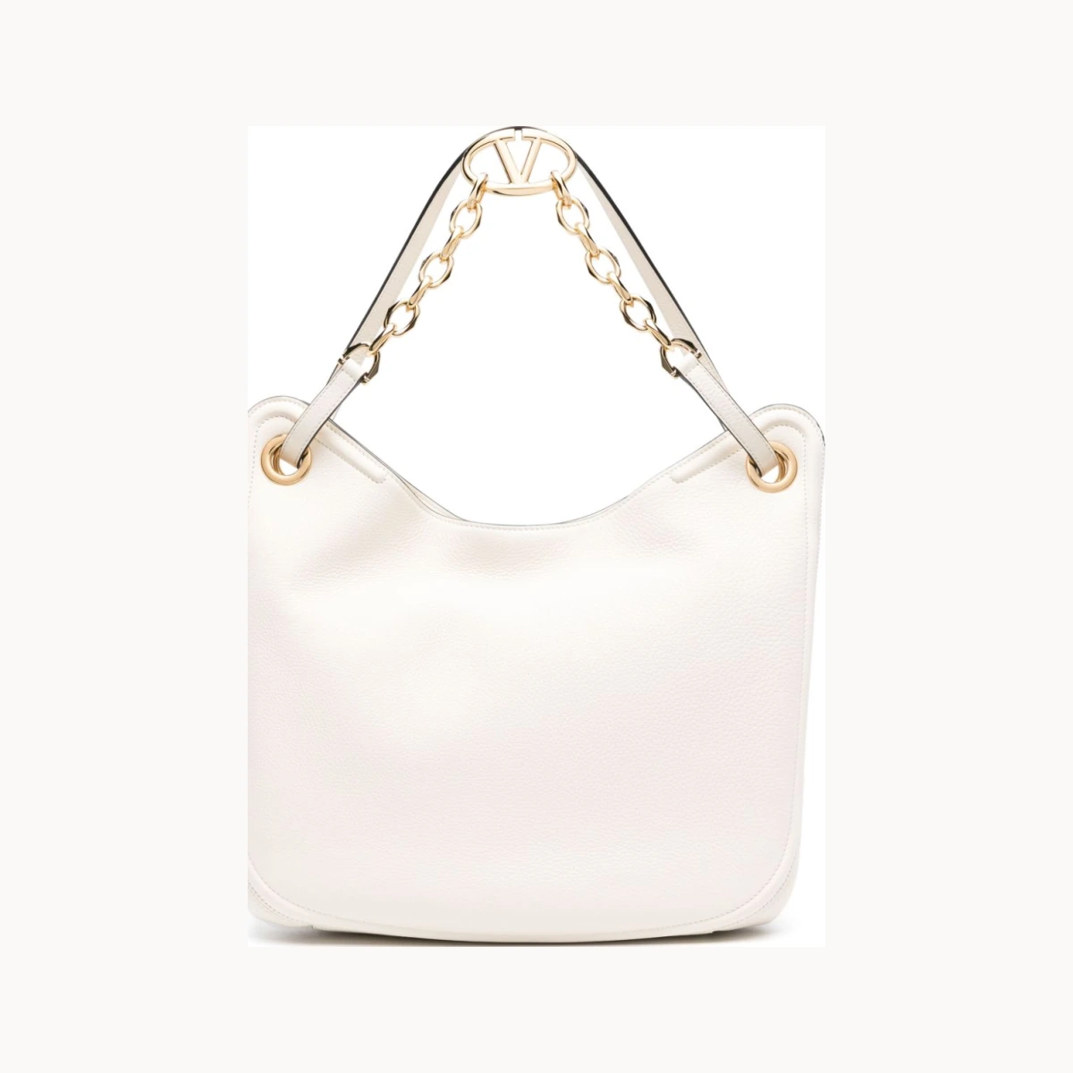 VLogo-chain leather tote bag - White