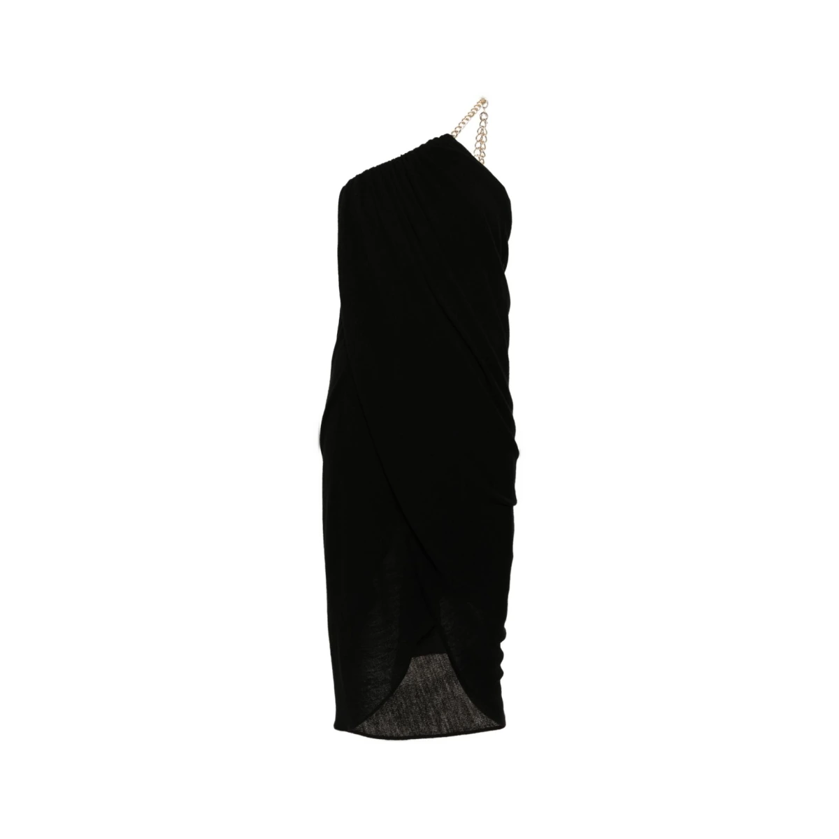 One-shoulder wool midi dress - Black