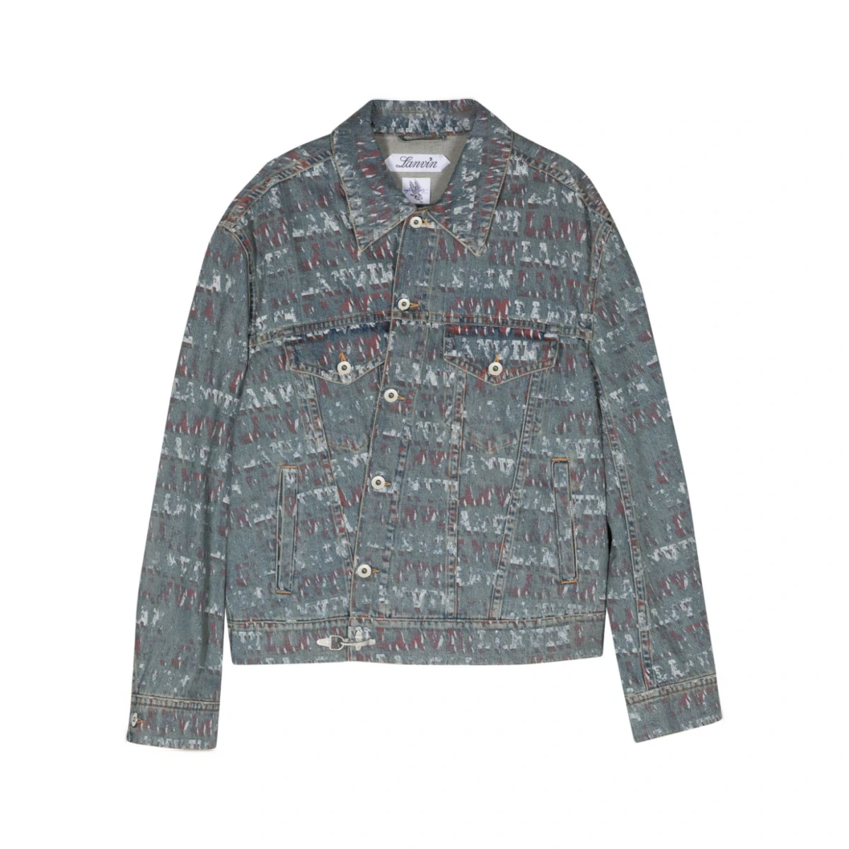 Stamp-effect denim jacket - Blue