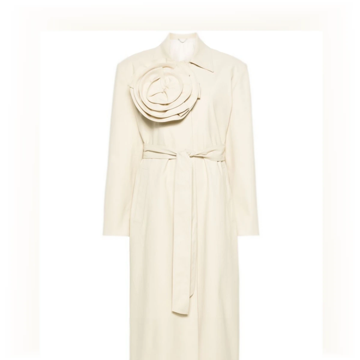 Floral-appliqué belted trench coat - Neutrals