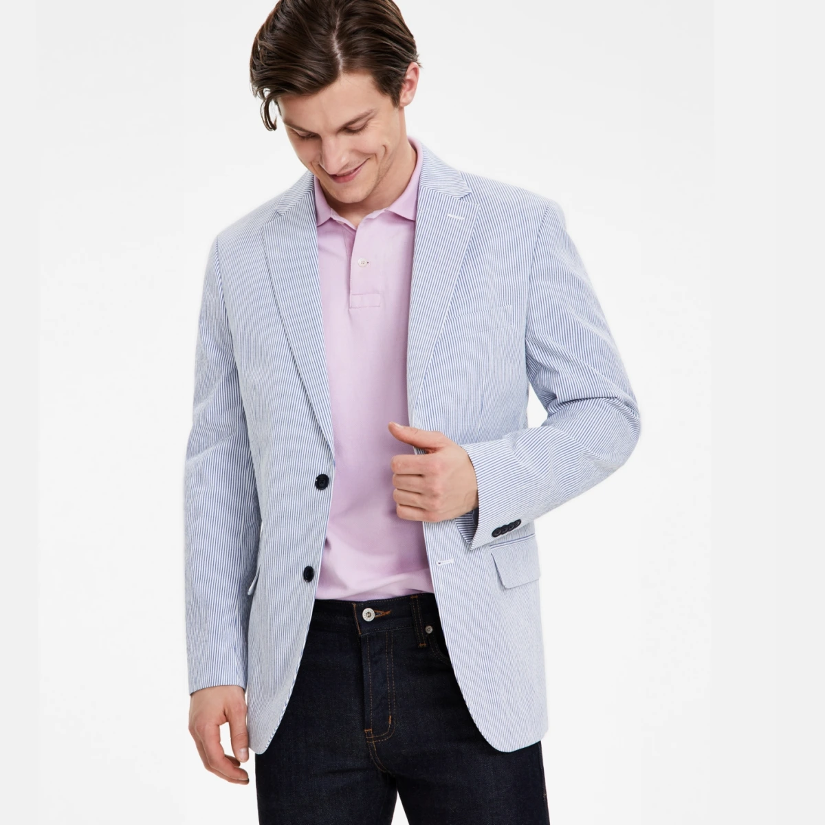 Men's Modern-Fit Seersucker Sport Coat - Blue/white