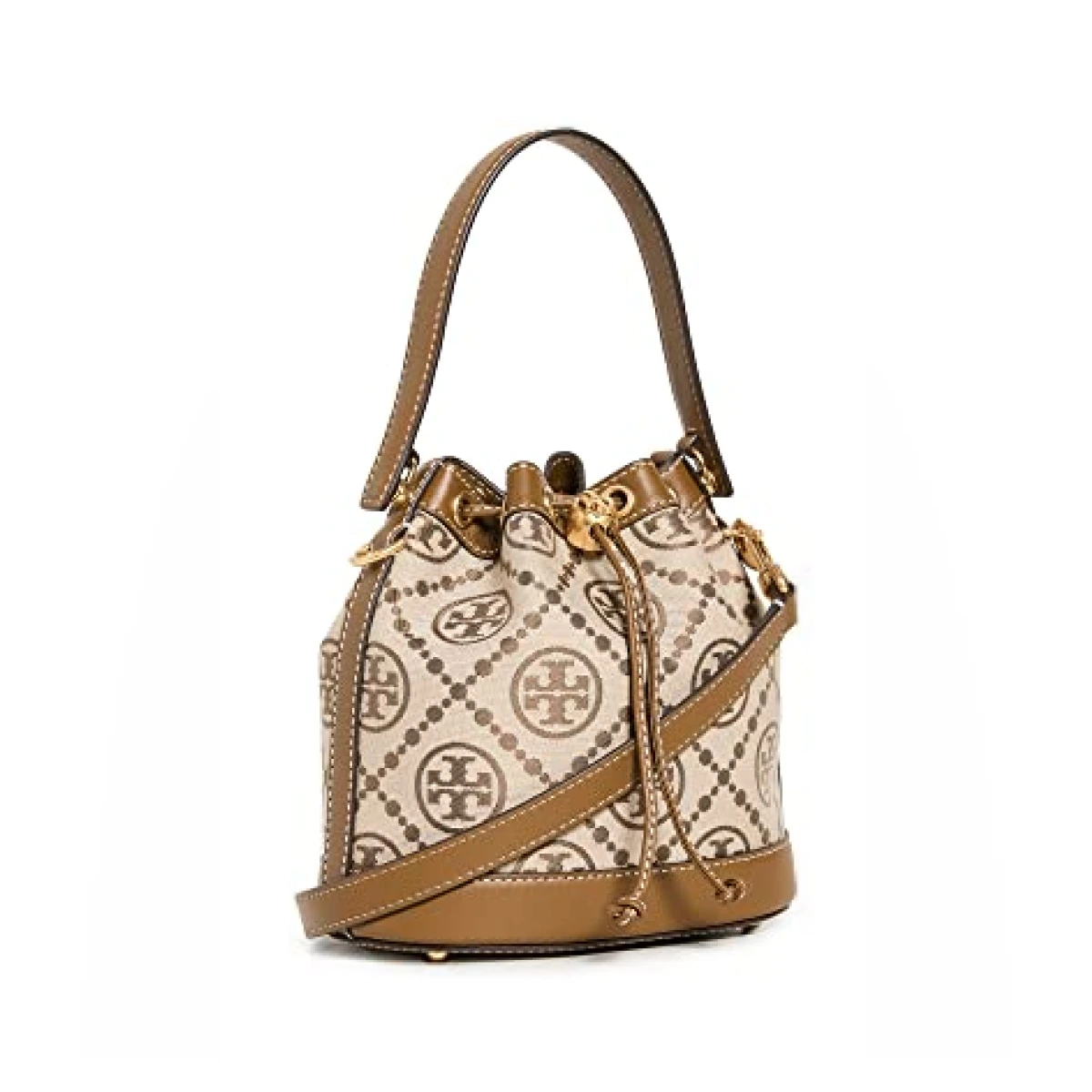 Tory Burch Women's T Monogram Jacquard Bucket Bag, Hazelnut, Tan, Graphic, One Size
