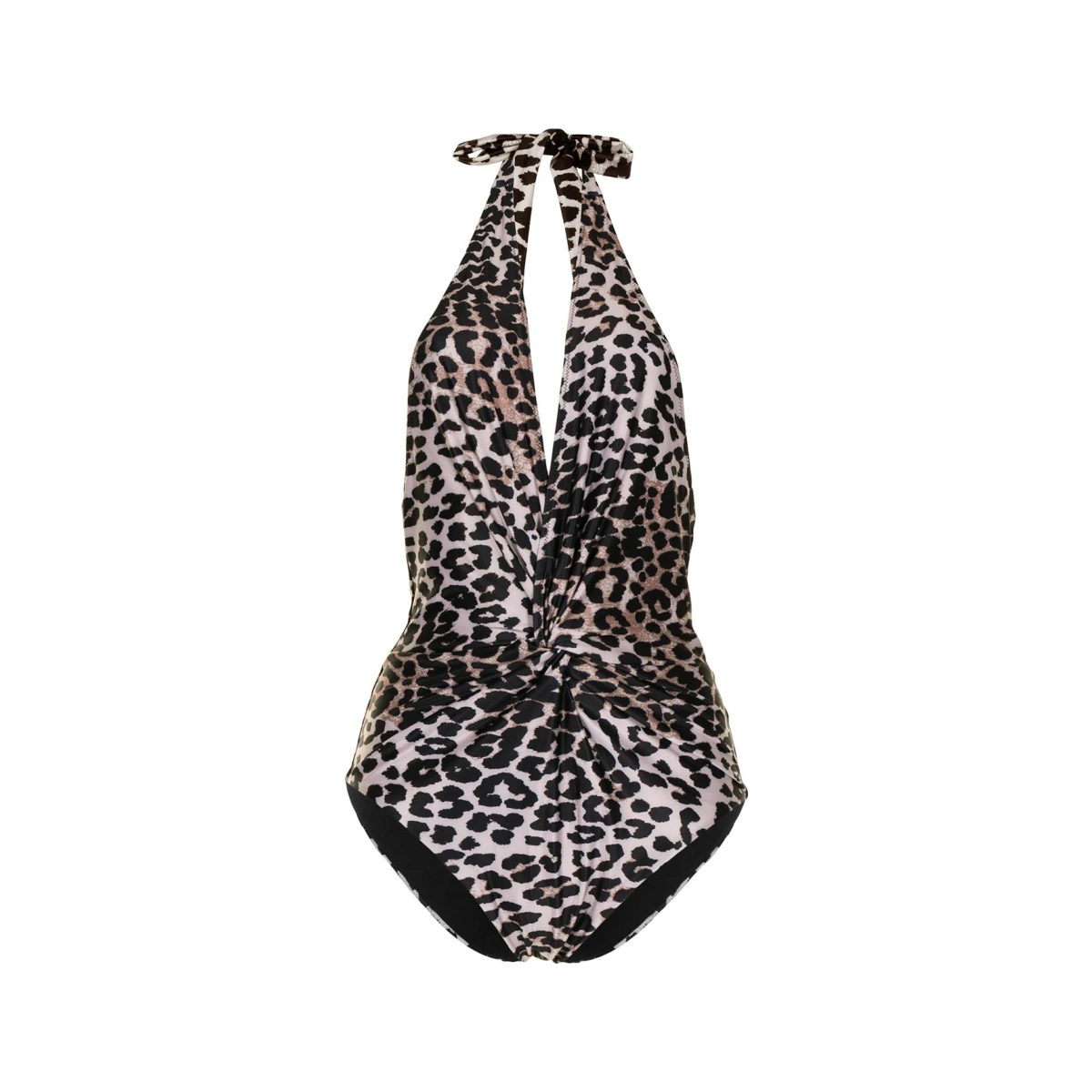 Leopard-print halterneck swimsuit - Brown