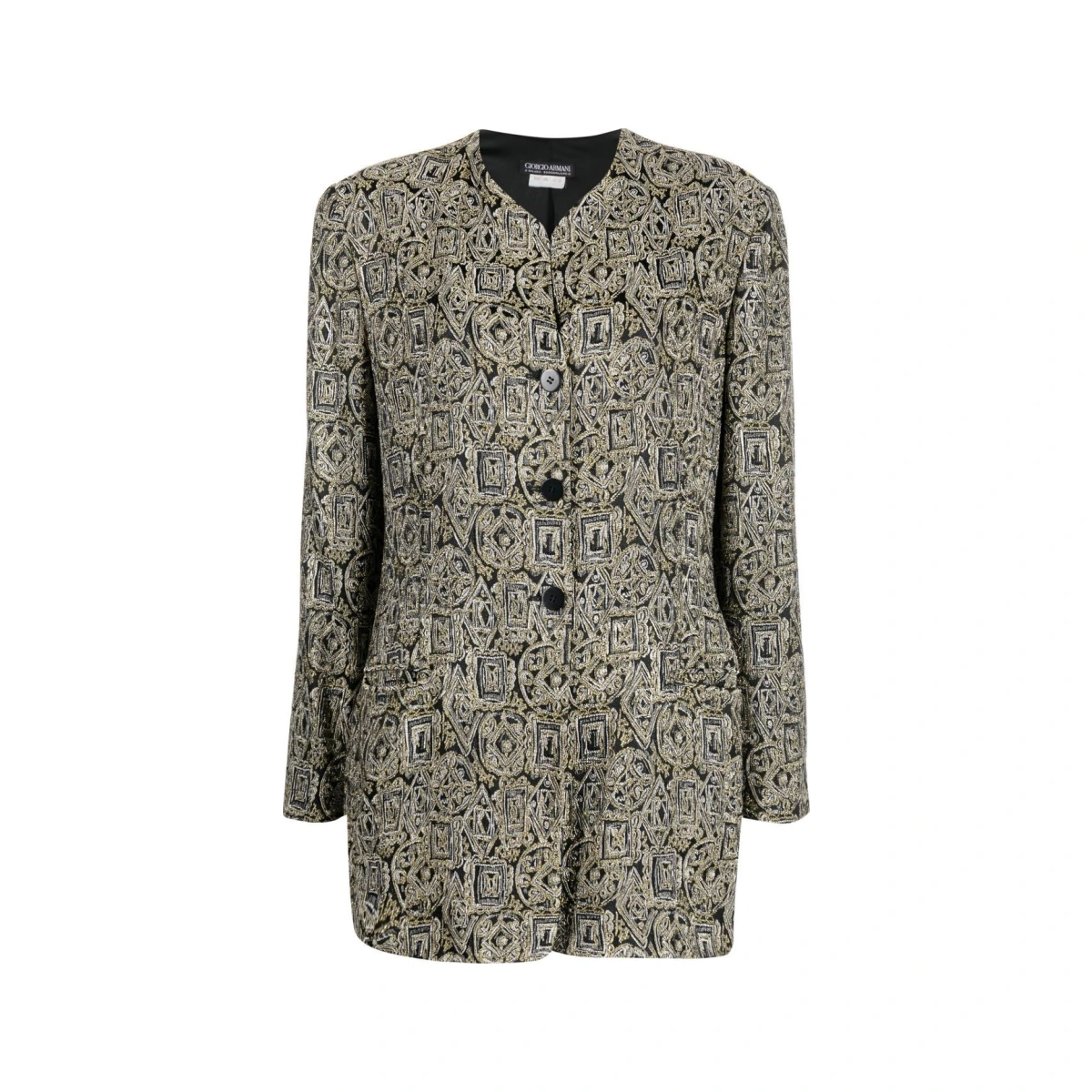 1990s geometric print collarless jacket - Black