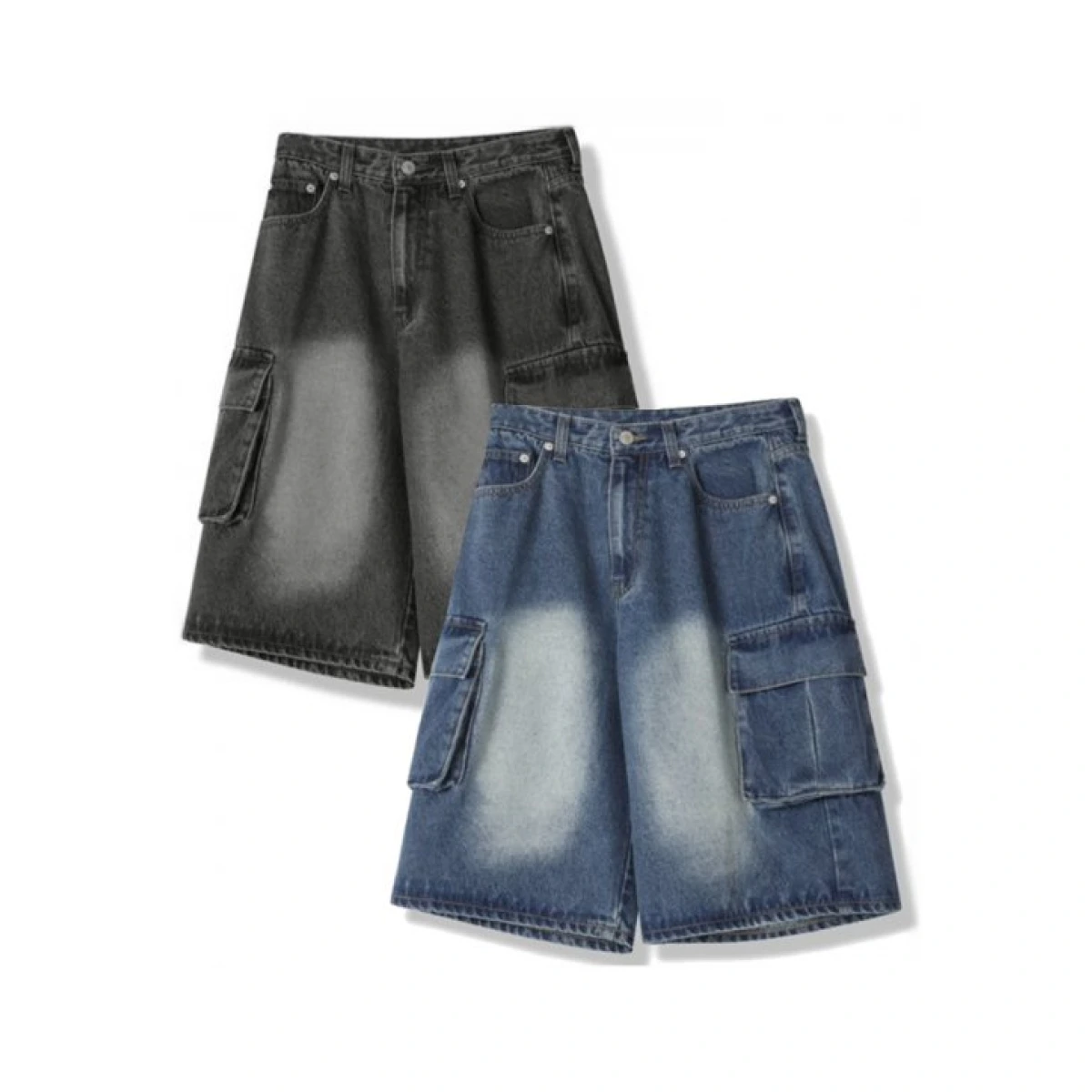 Wide Cargo Half Denim Pants