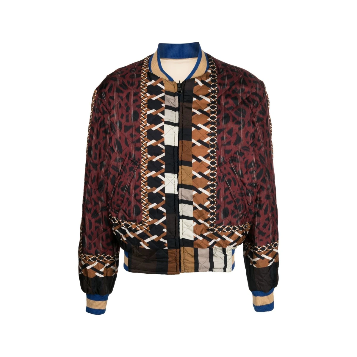 Patchwork-design bomber jacket - Red