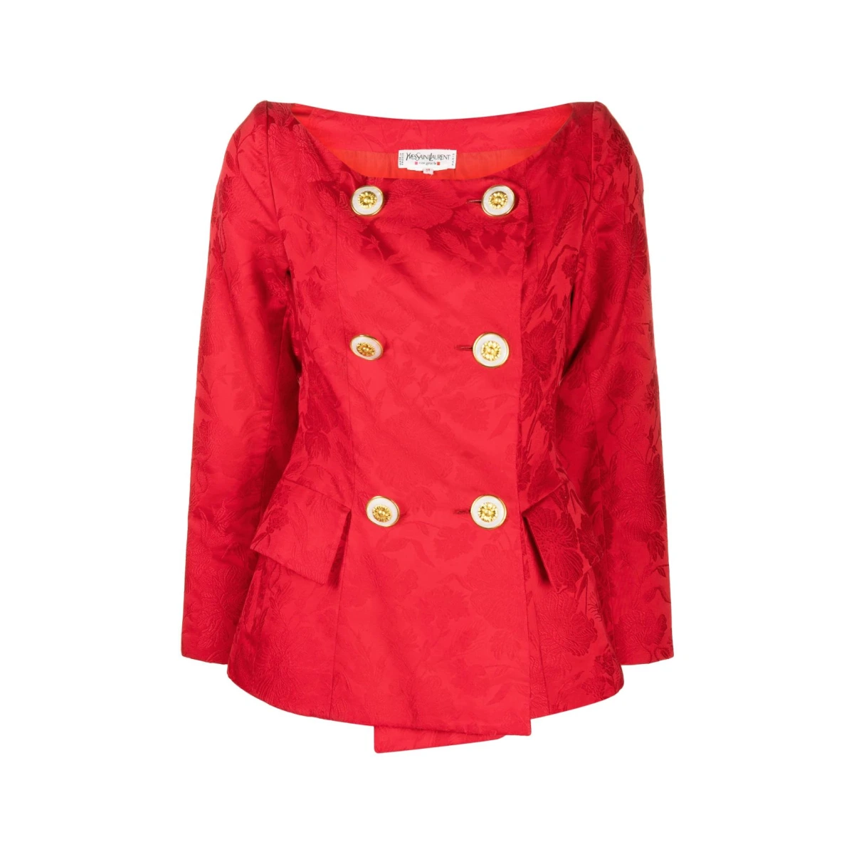 Floral jacquard double-breasted jacket - Red