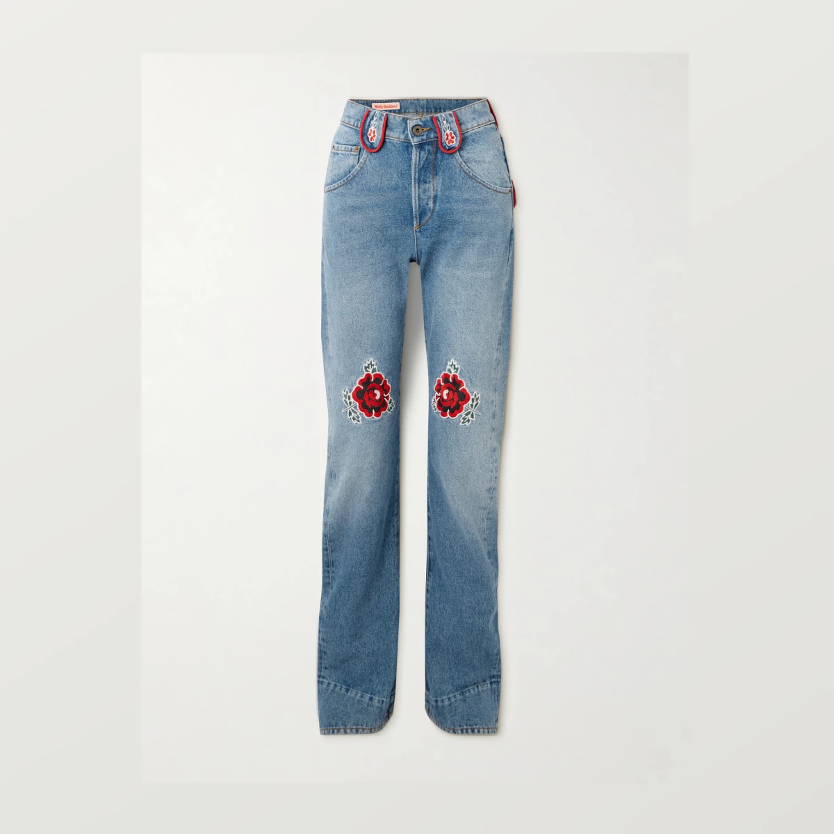 Cora Embroidered High-rise Straight-leg Jeans - Blue