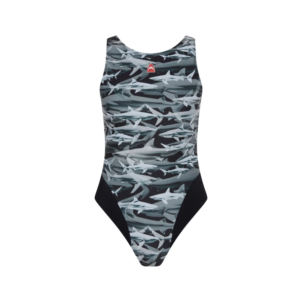 Shark-print open back swimsuit - Grey