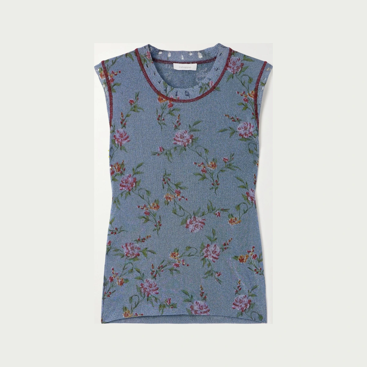 Floral-print Metallic Knitted Tank - Blue