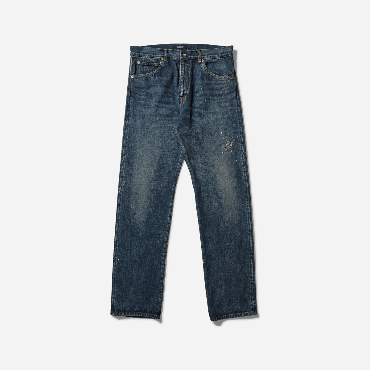 Men s Cross Embroidery Distressed Denim Pants Light Blue Indigo
