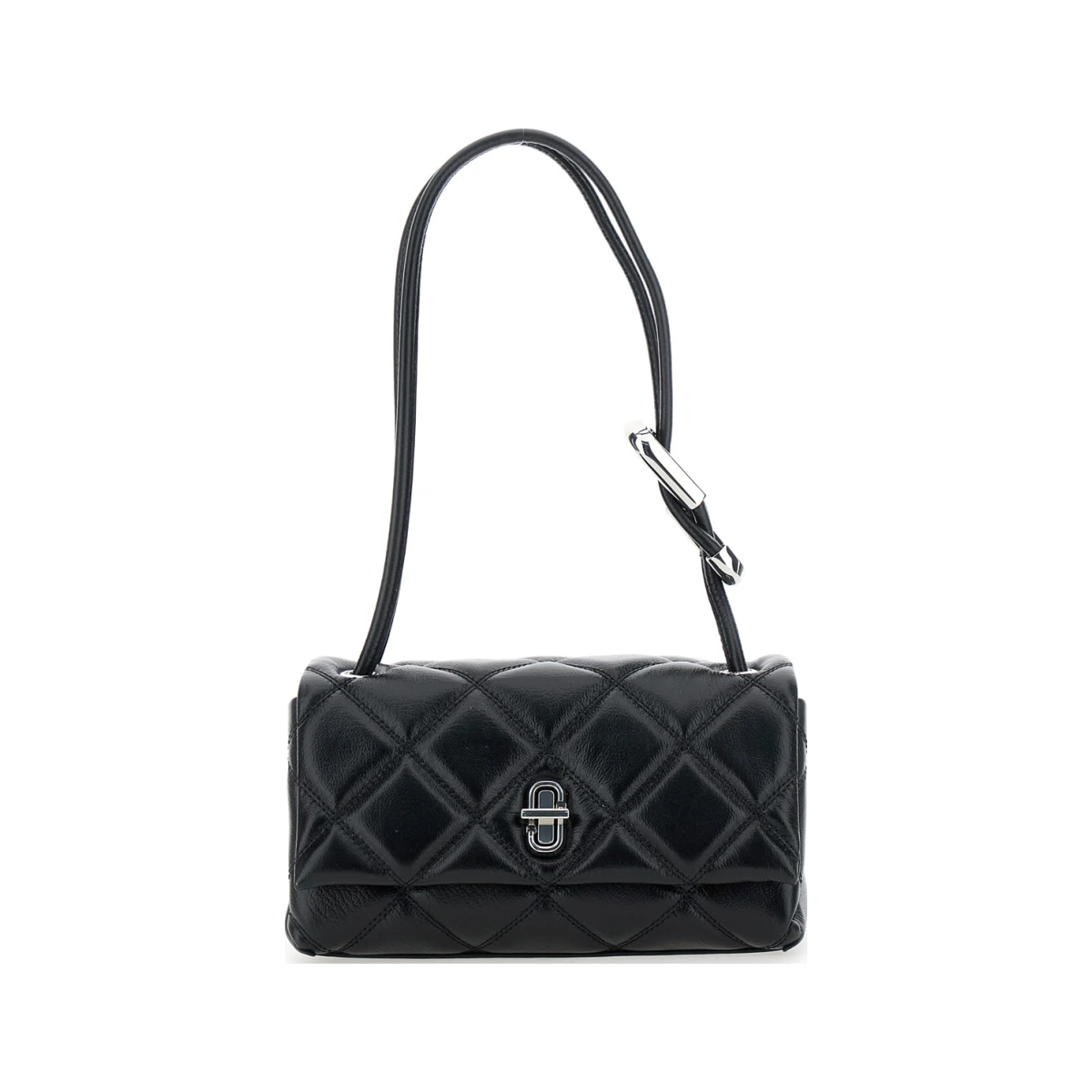 The Mini Dual Black Diamond-quilted Crossbody Bag With Top Handle In Leather Woman