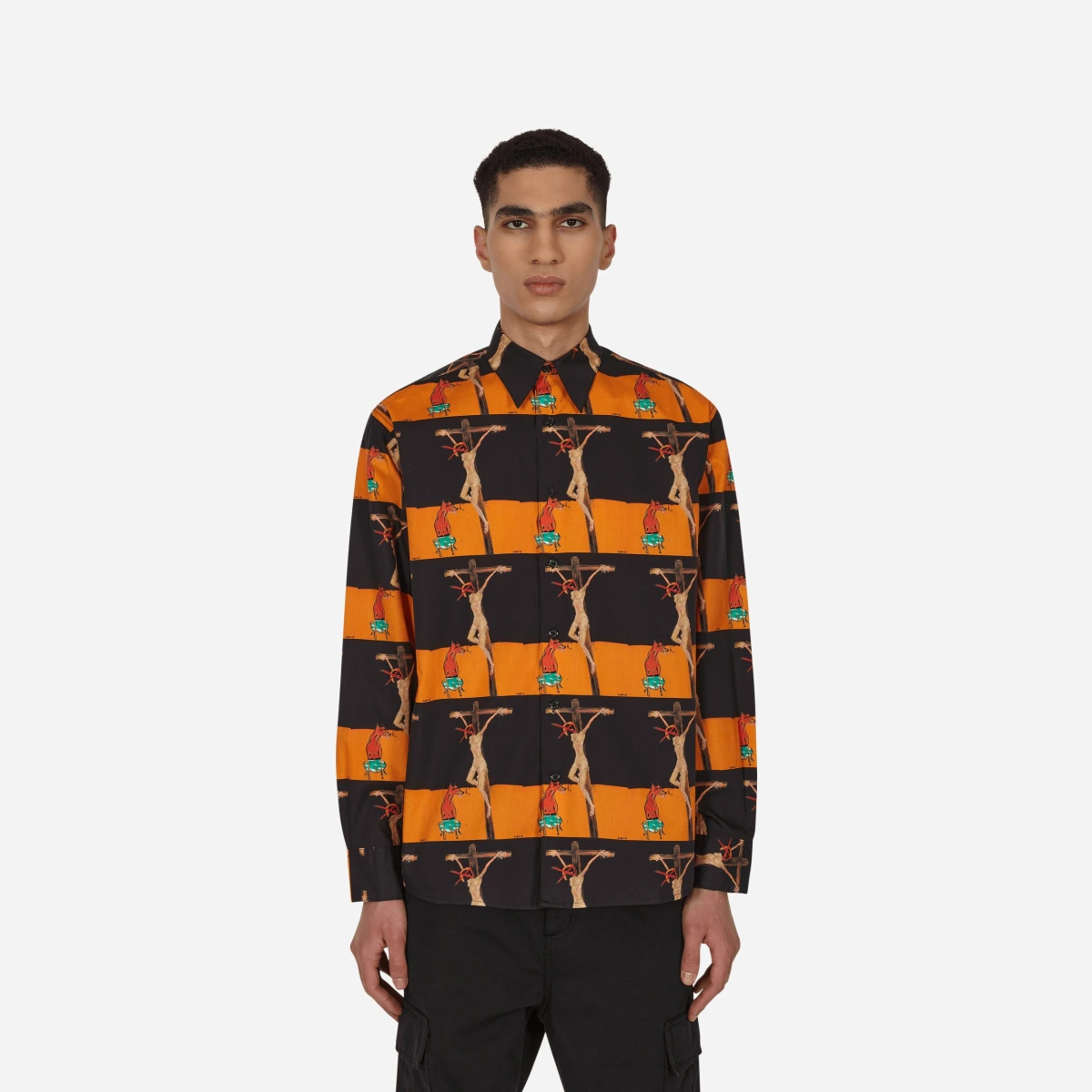 Crusifix Button Up Shirt Black