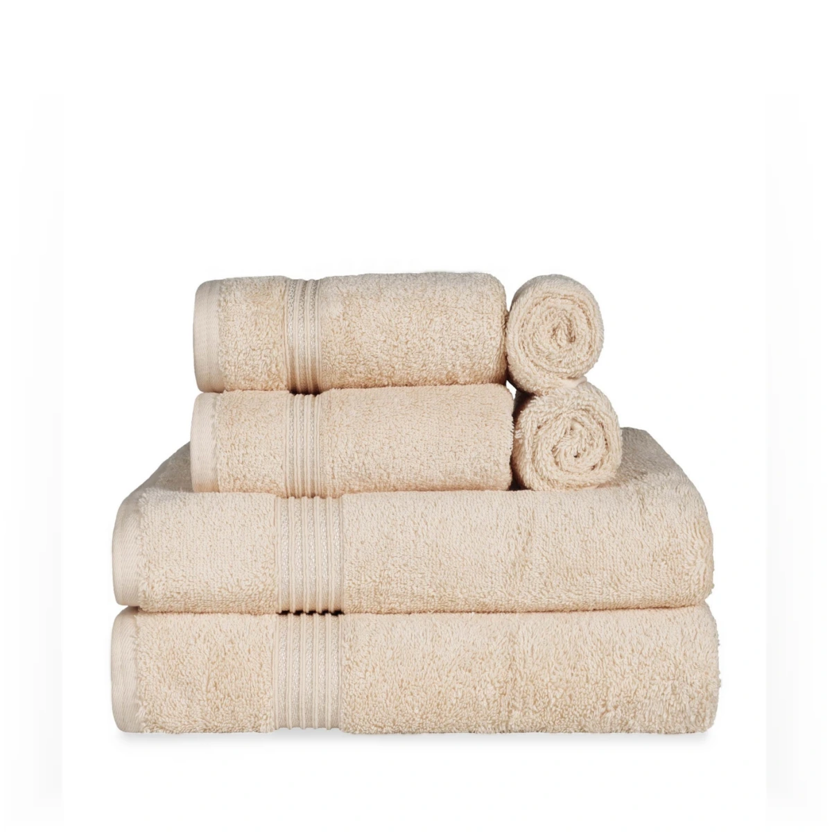 Solid Quick Drying Egyptian Cotton 6 Piece Bath Towel Set - Ivory