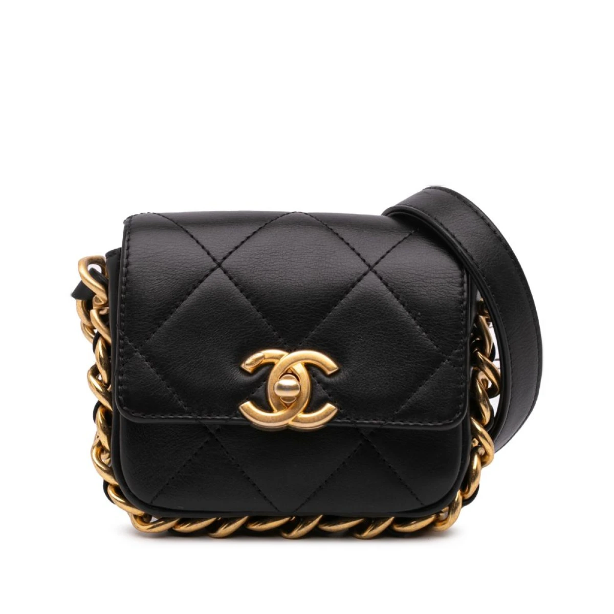 CHANEL Pre-Owned 2021-2024 Mini Quilted Calfskin Framing Chain Flap crossbody bag - Black