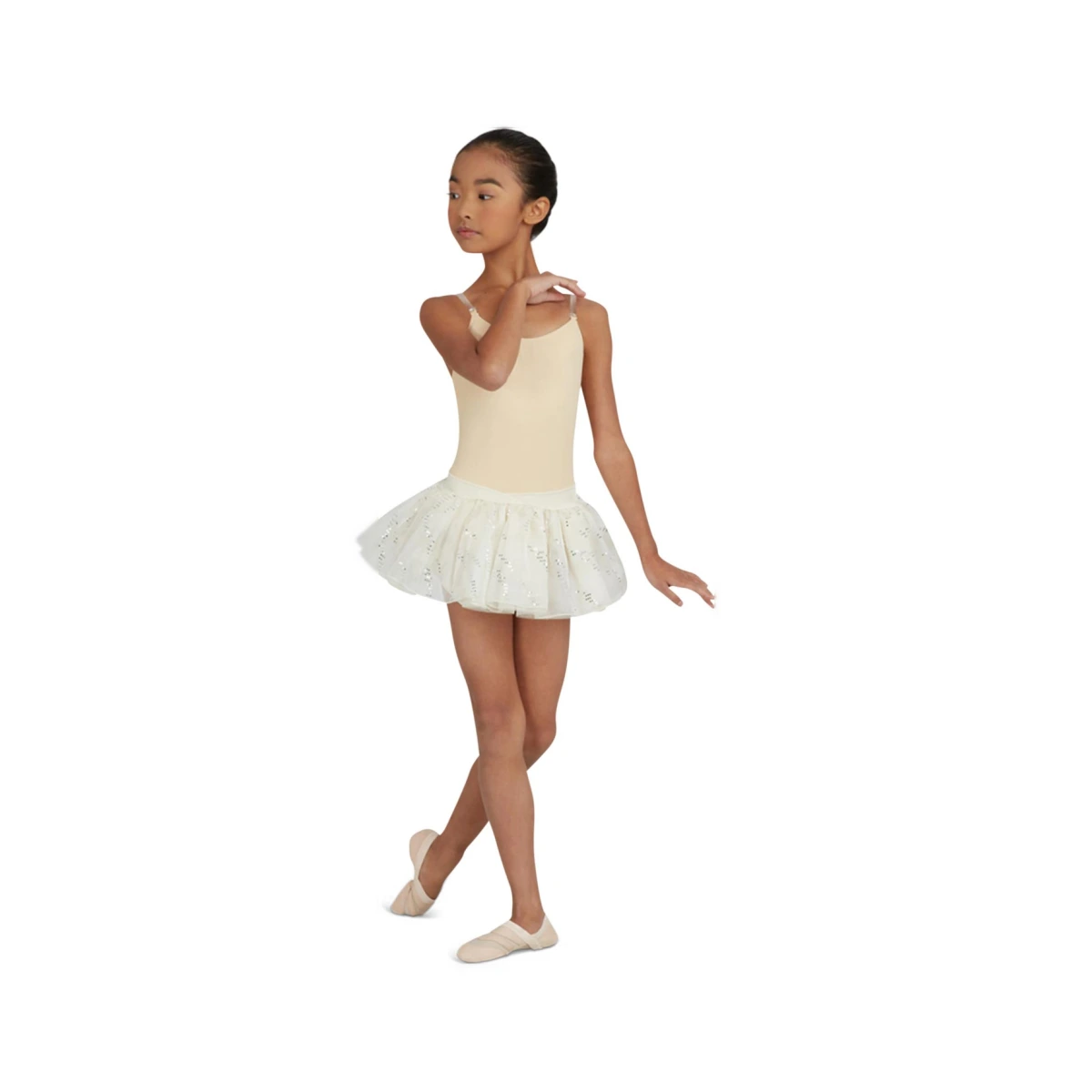 Girls Camisole Leotard w/ Clear Transition Straps - Nude