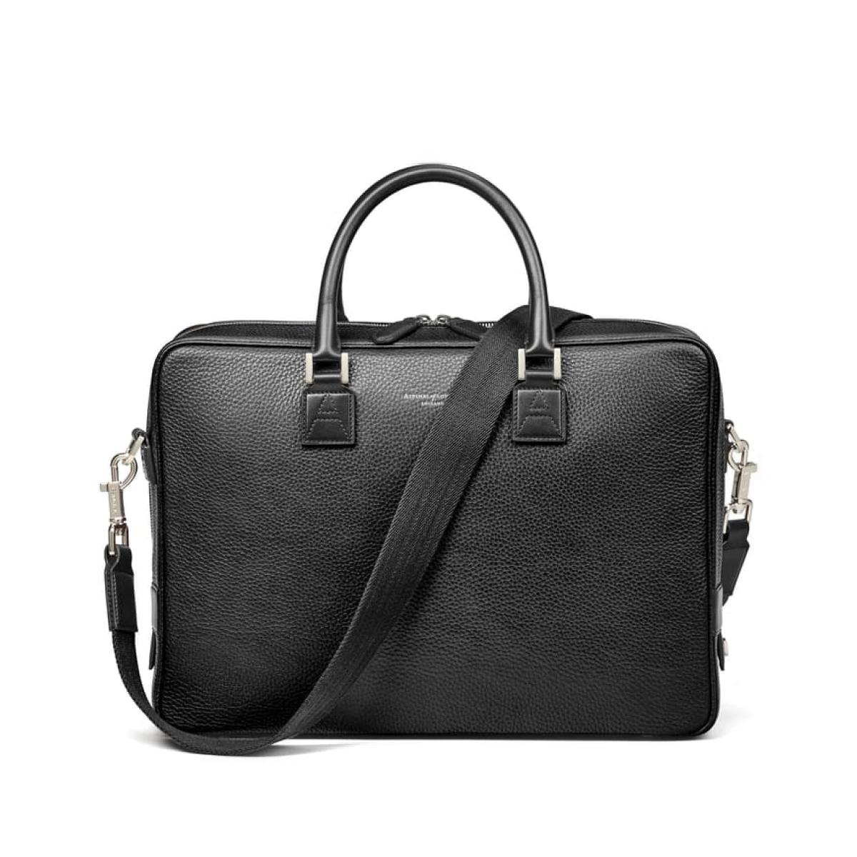 Mount Street Leather Laptop Briefcase Bag in Black Pebble
