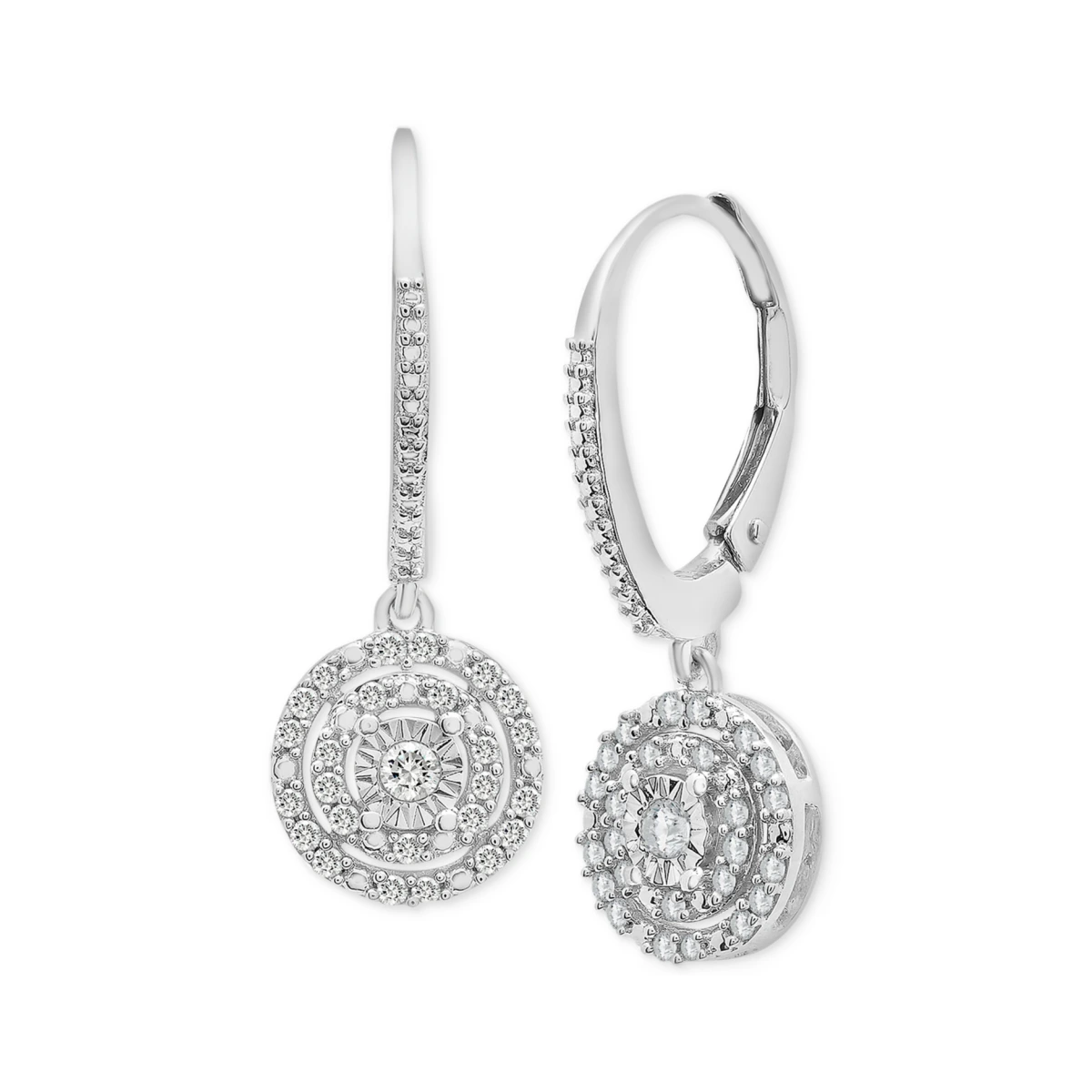 Diamond Circle Leverback Drop Earrings (1/4 ct. tw) in Sterling Silver, Created for Sterling Silver