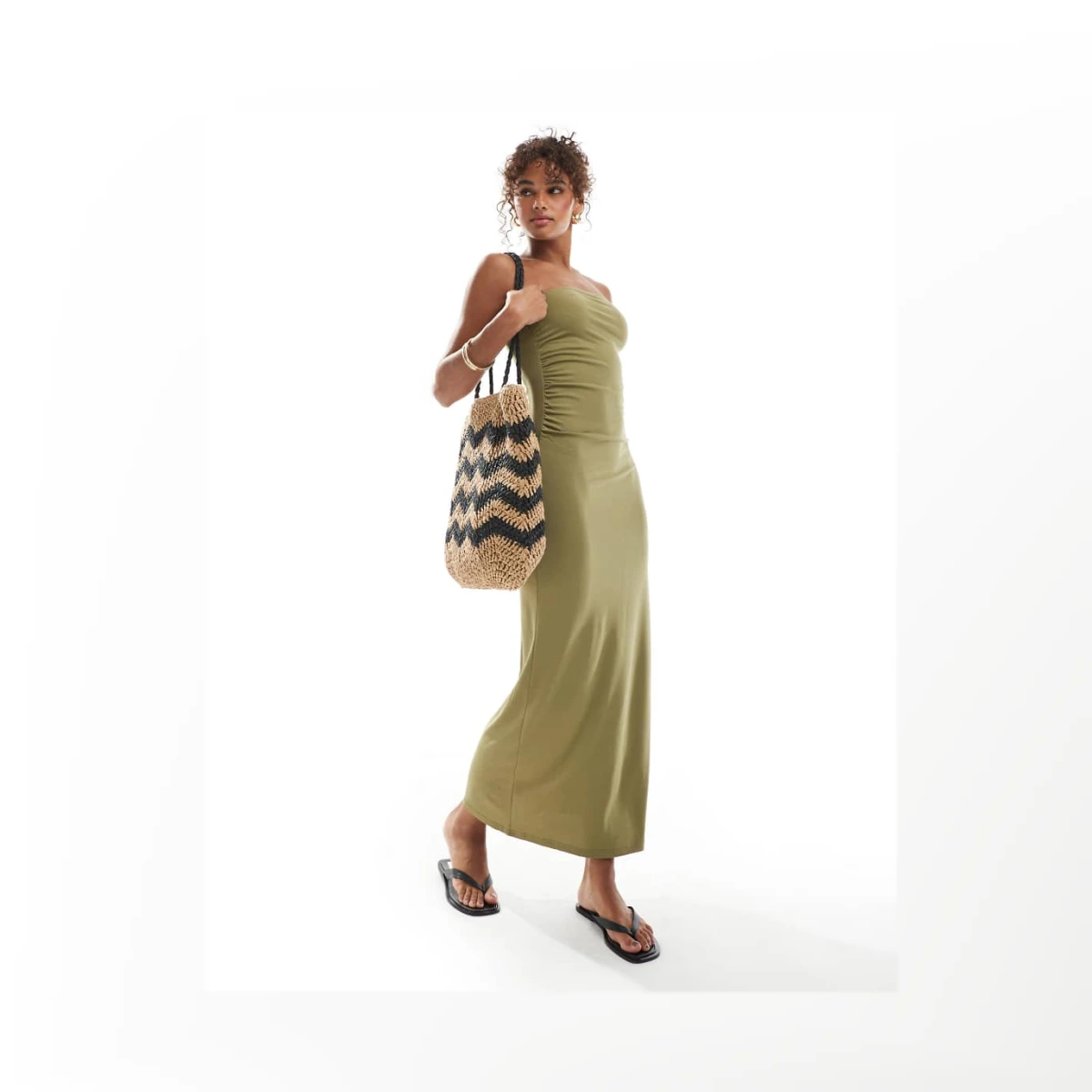 Bandeau ruched side maxi dress in herb green