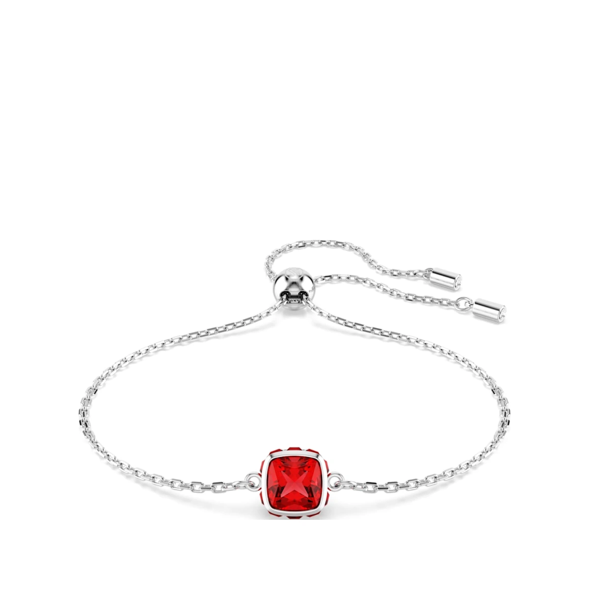 Birthstone bracelet, Square cut, July, Red, Rhodium plated