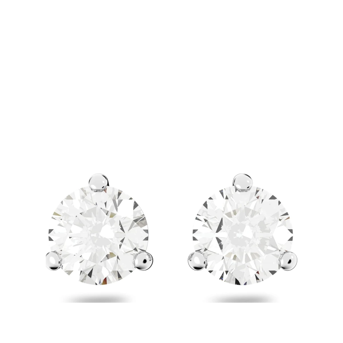 Solitaire stud earrings, Round cut, White, Rhodium plated