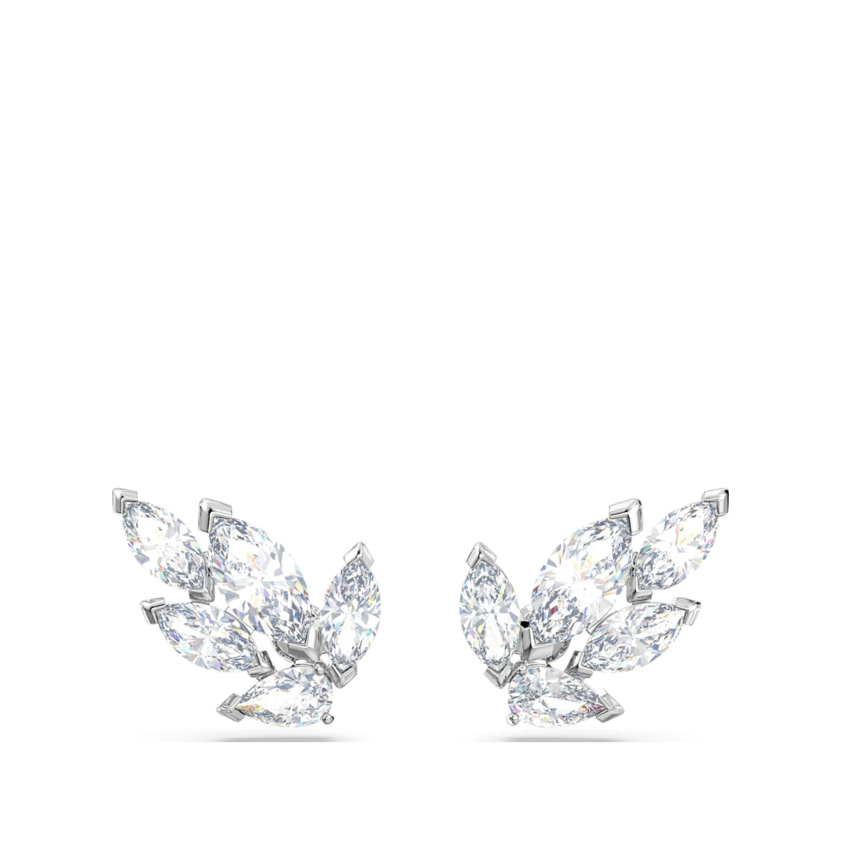 Louison stud earrings, Leaf, White, Rhodium plated