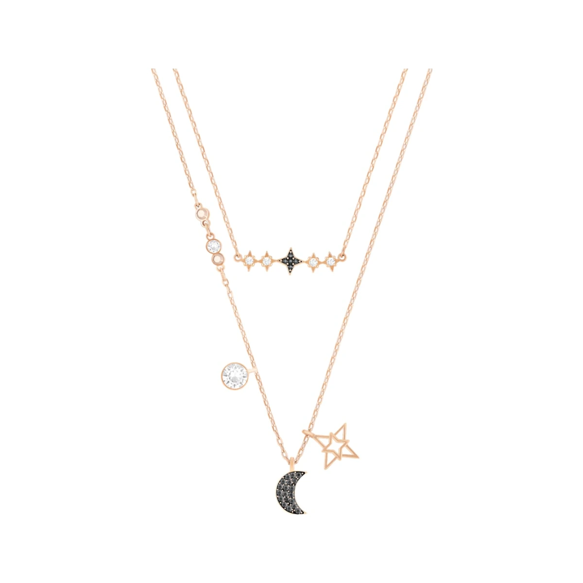 Symbolica necklace, Set (2), Moon and star, Black, Rose gold-tone plated