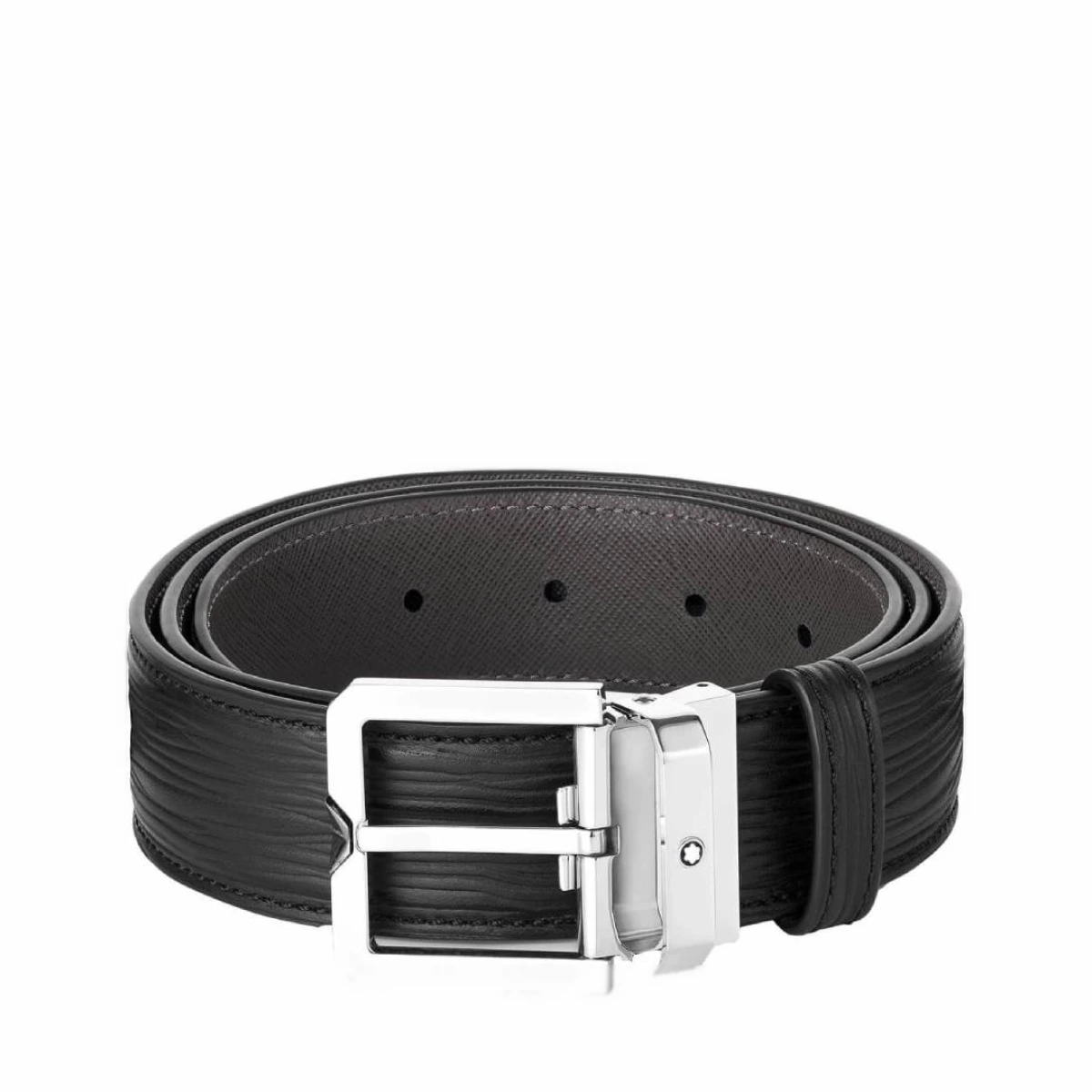 Black 35 mm Textured Leather Belt