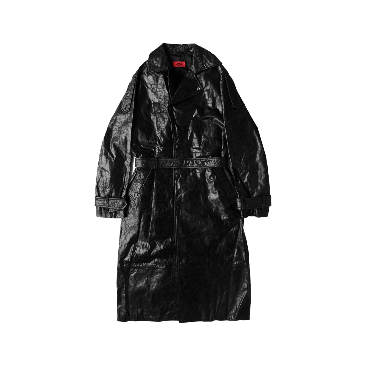 Belted leather trench coat - Black