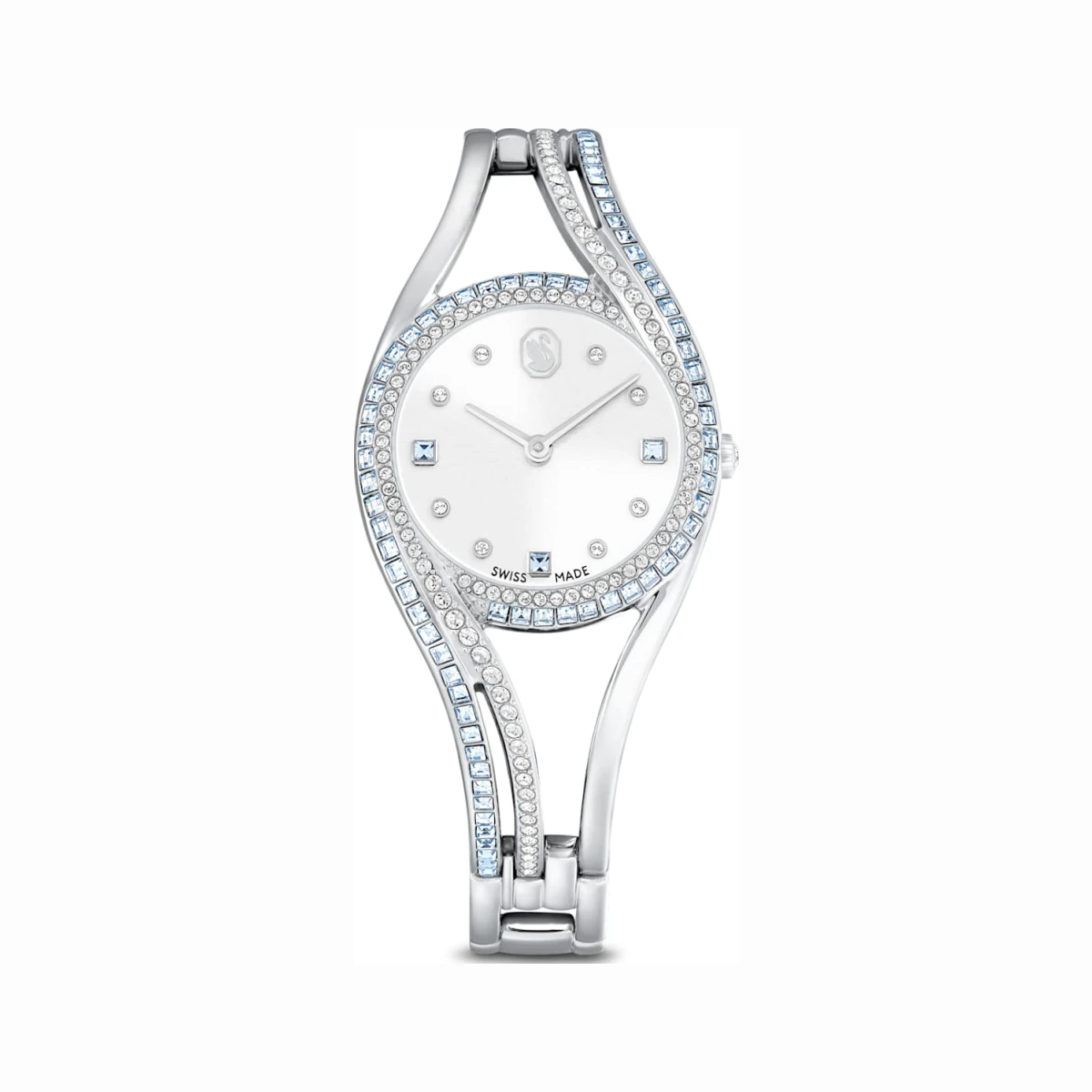 Hyperbola bangle watch, Swiss Made, Metal bracelet, Blue, Stainless steel
