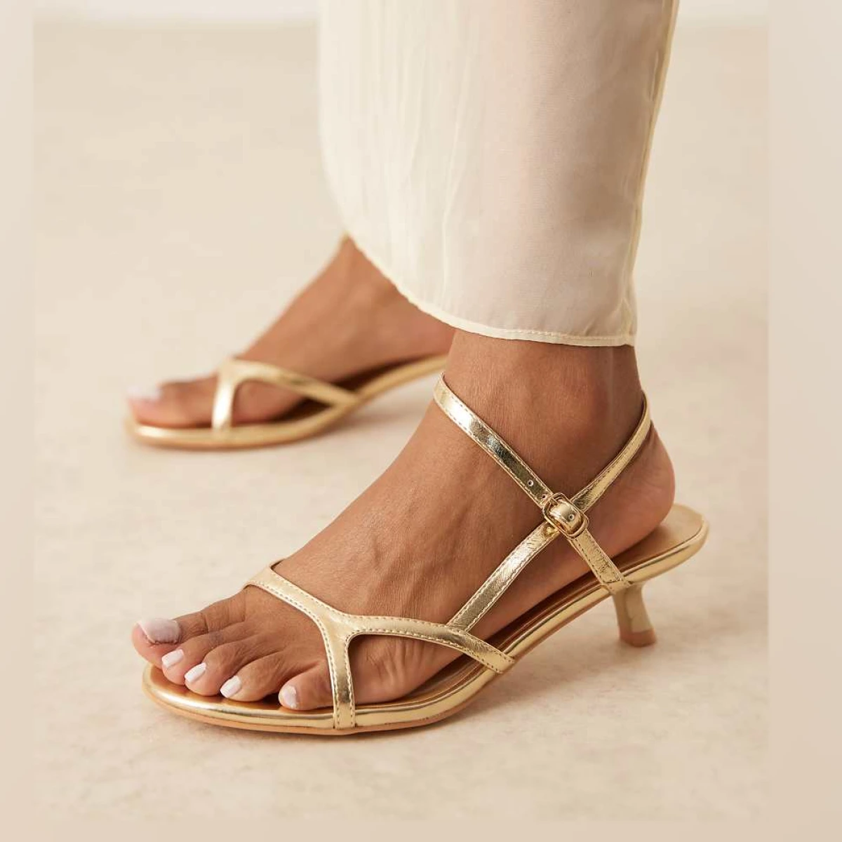 Kitten heel strappy sandals in gold