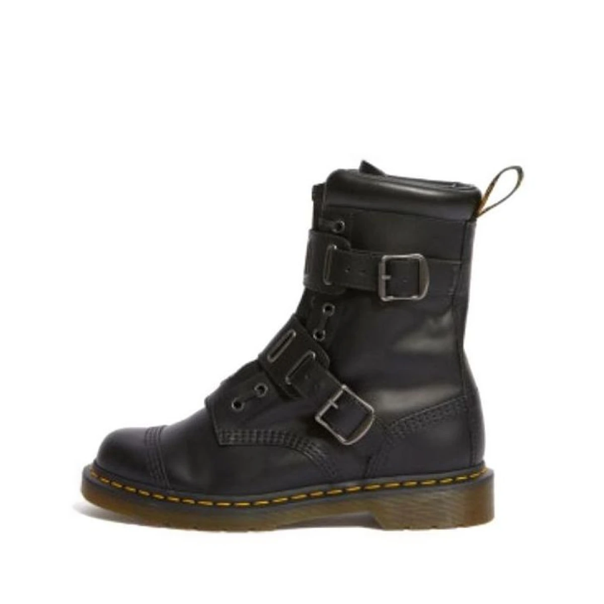 Quynn Smooth Leather Buckle Lace Up Boots 'Black'