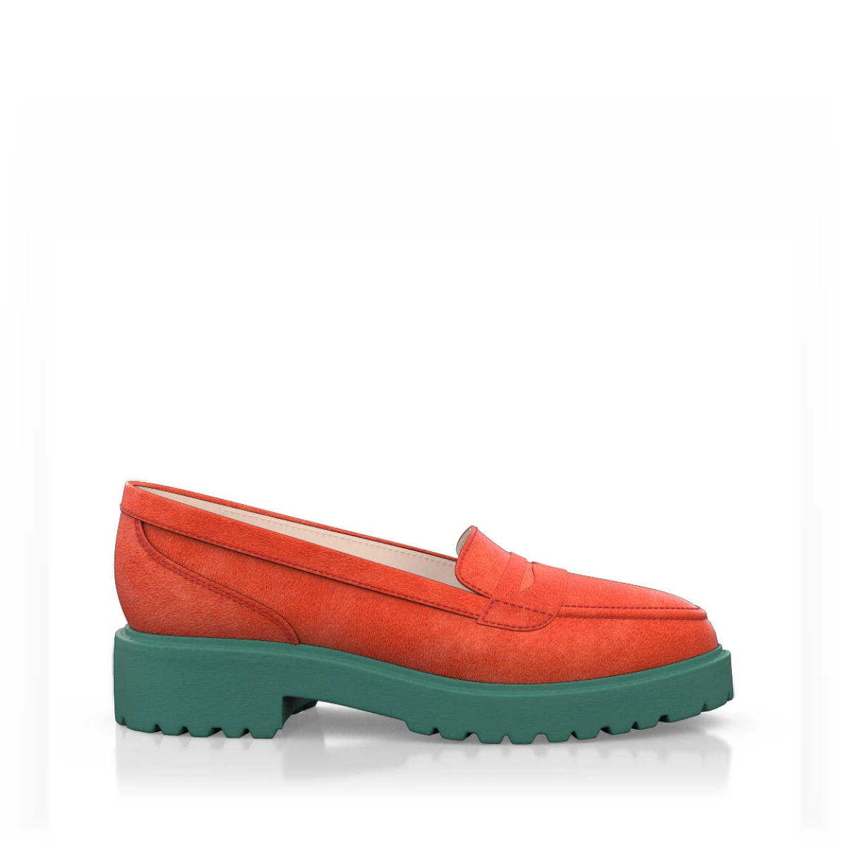 Custom Women's Loafers / Slip-Ons Handmade in Italy - Coral Yellow-Orange Suede - Low heel - GIROTTI