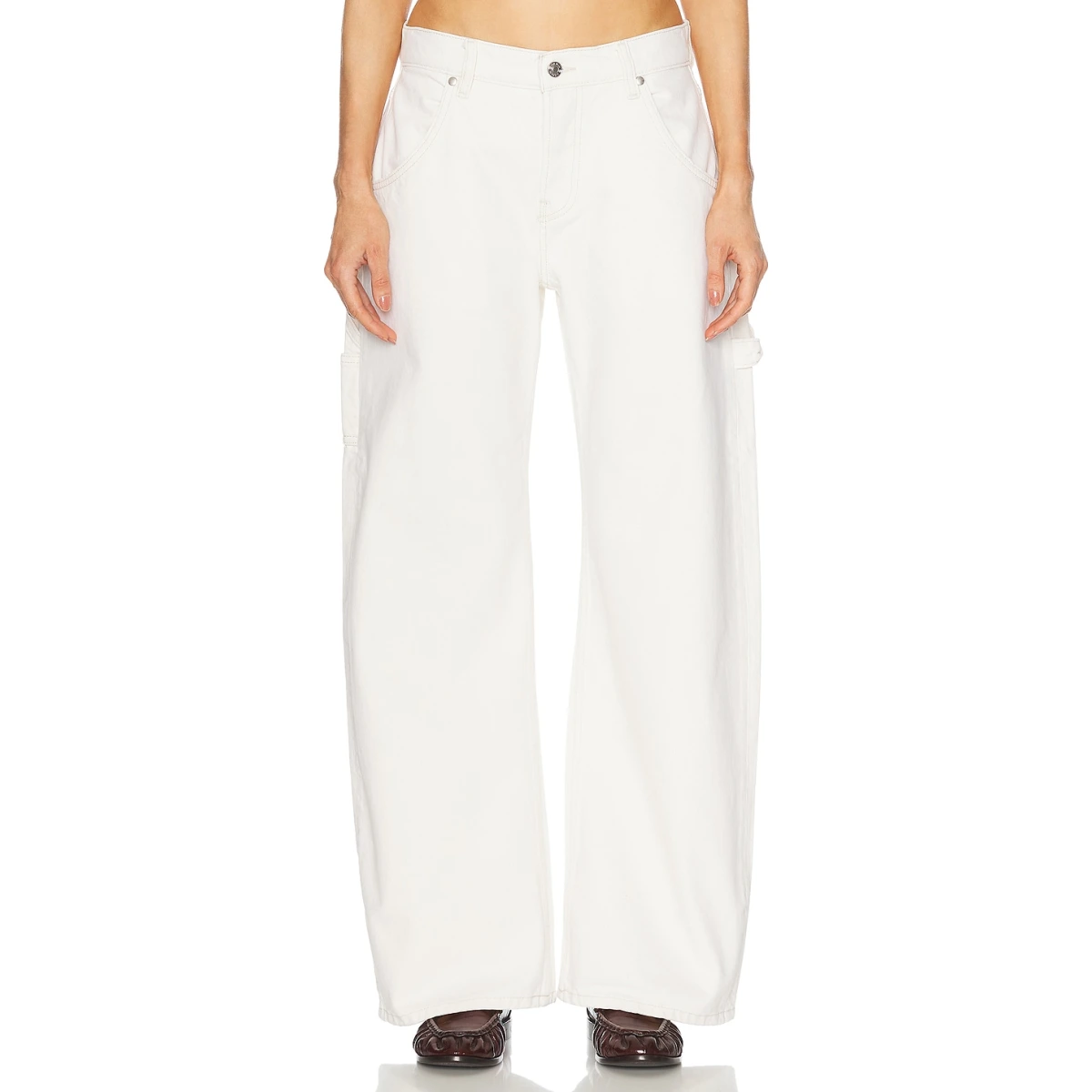 EB Denim Enzo Mid Rise Carpenter Wide Leg Jeans in Harwood - White. 29 also