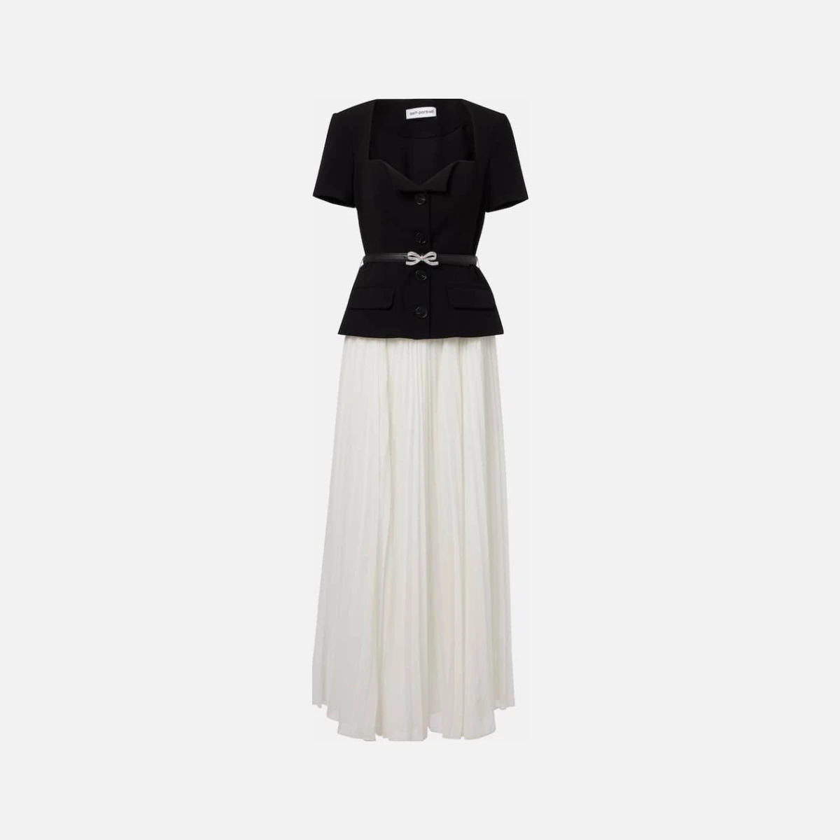 Belted pleated chiffon maxi dress