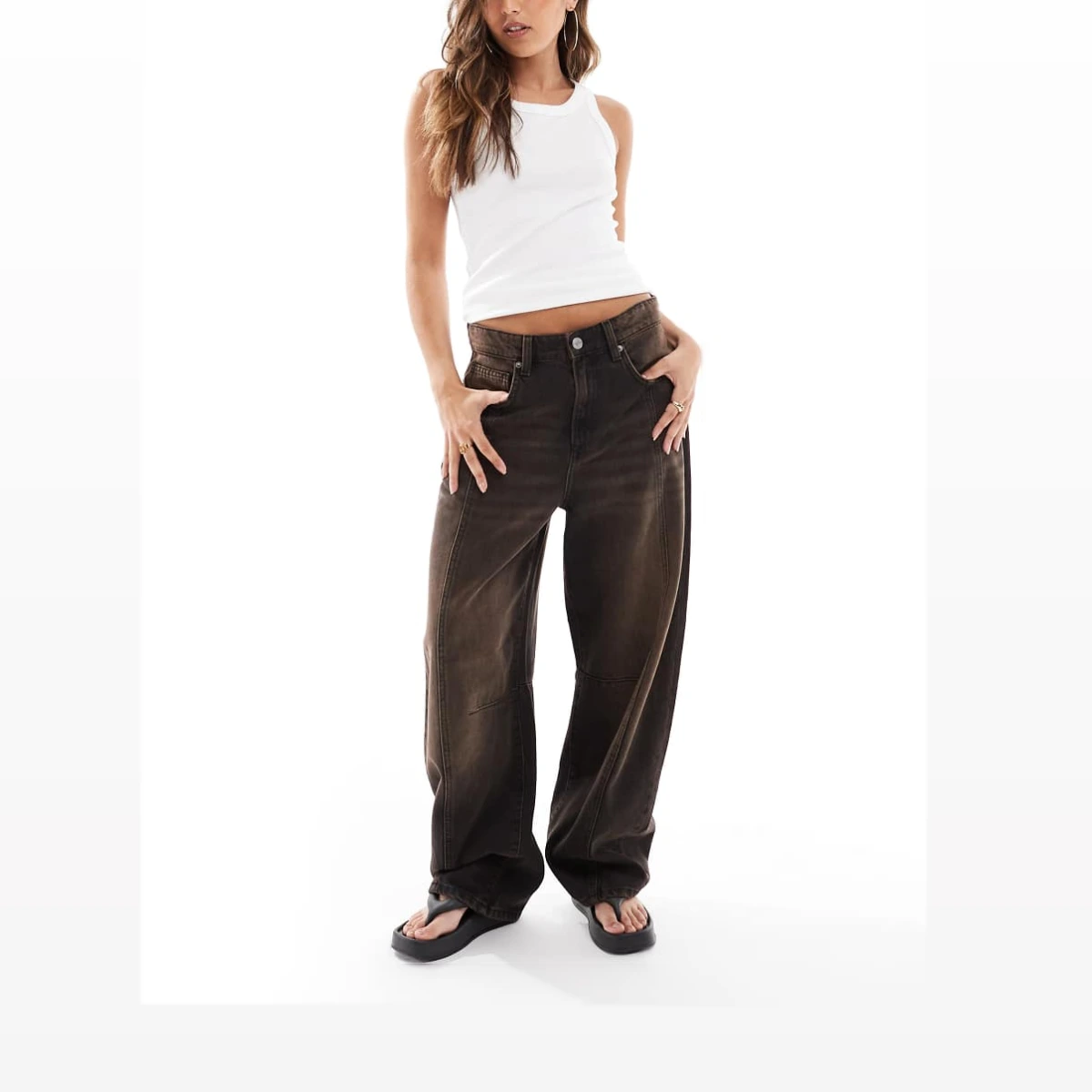 Barrel jeans in seam dune black