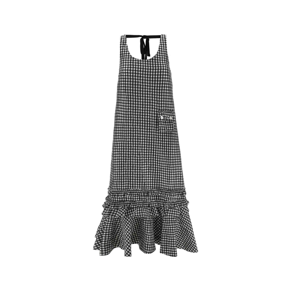 Crinkled Check Long Dress