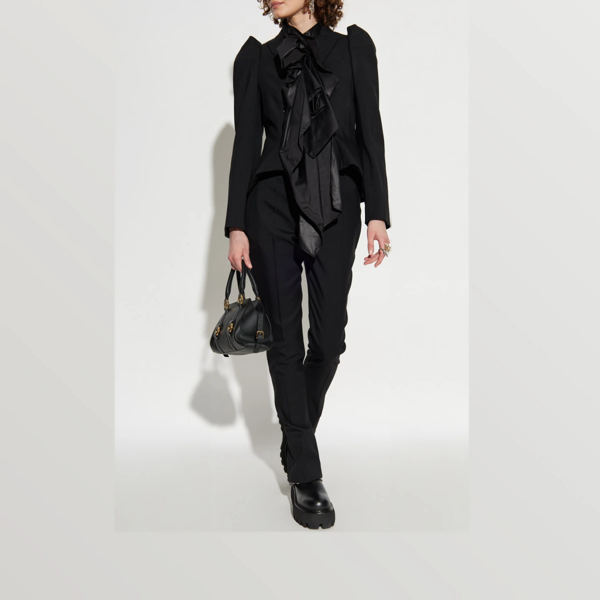 Wool Pleated Trousers, Women's, Black
