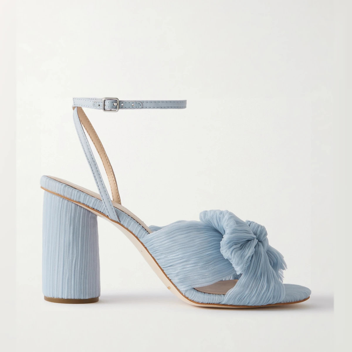 Camellia Bow-embellished Plissé-organza Sandals - Blue