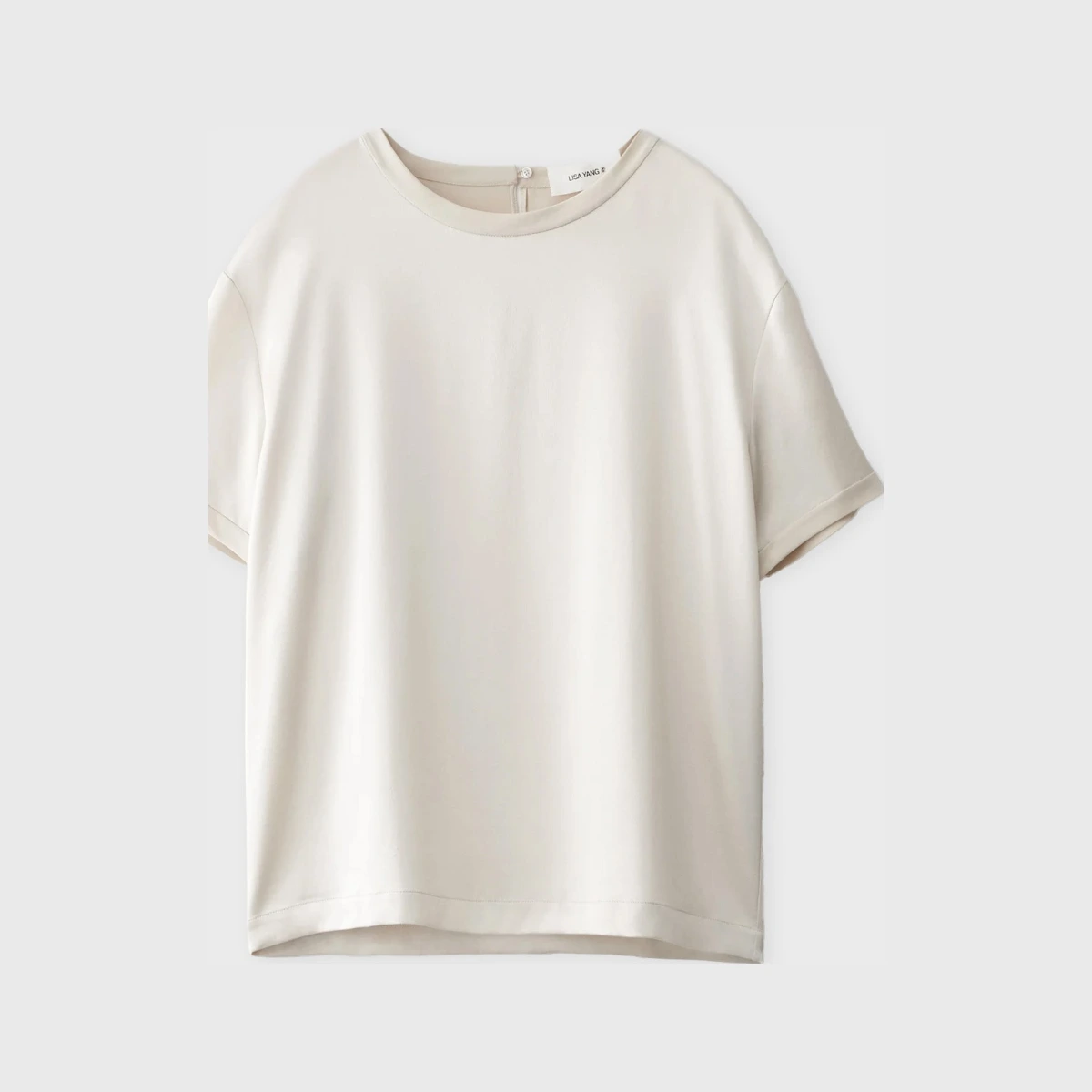 Lisa Yang Round Neck Silk T-shirt Champagne 1