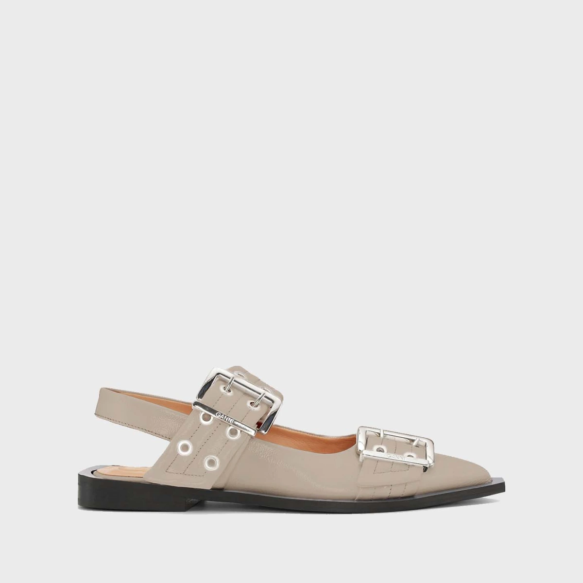 Ganni Ballerina Feminine Buckle Naplack Taupe EUR